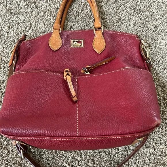 Dooney & Bourke Red and Tan Satchel with Dome Shape - Picture 3 of 3